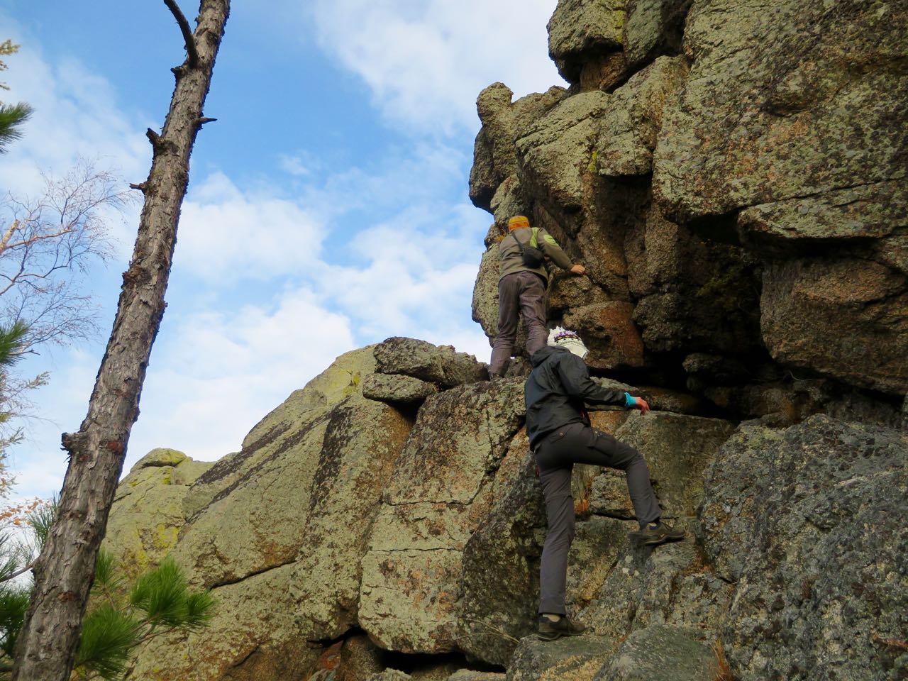 climbing a cliff