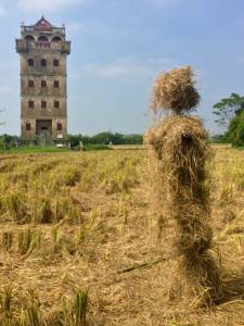 scarecrow in front of diaolou