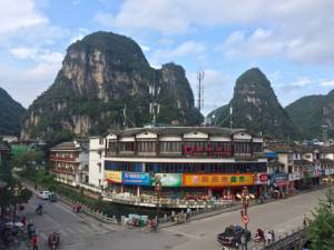 central Yangshuo from the rooftop terrace of our hostel